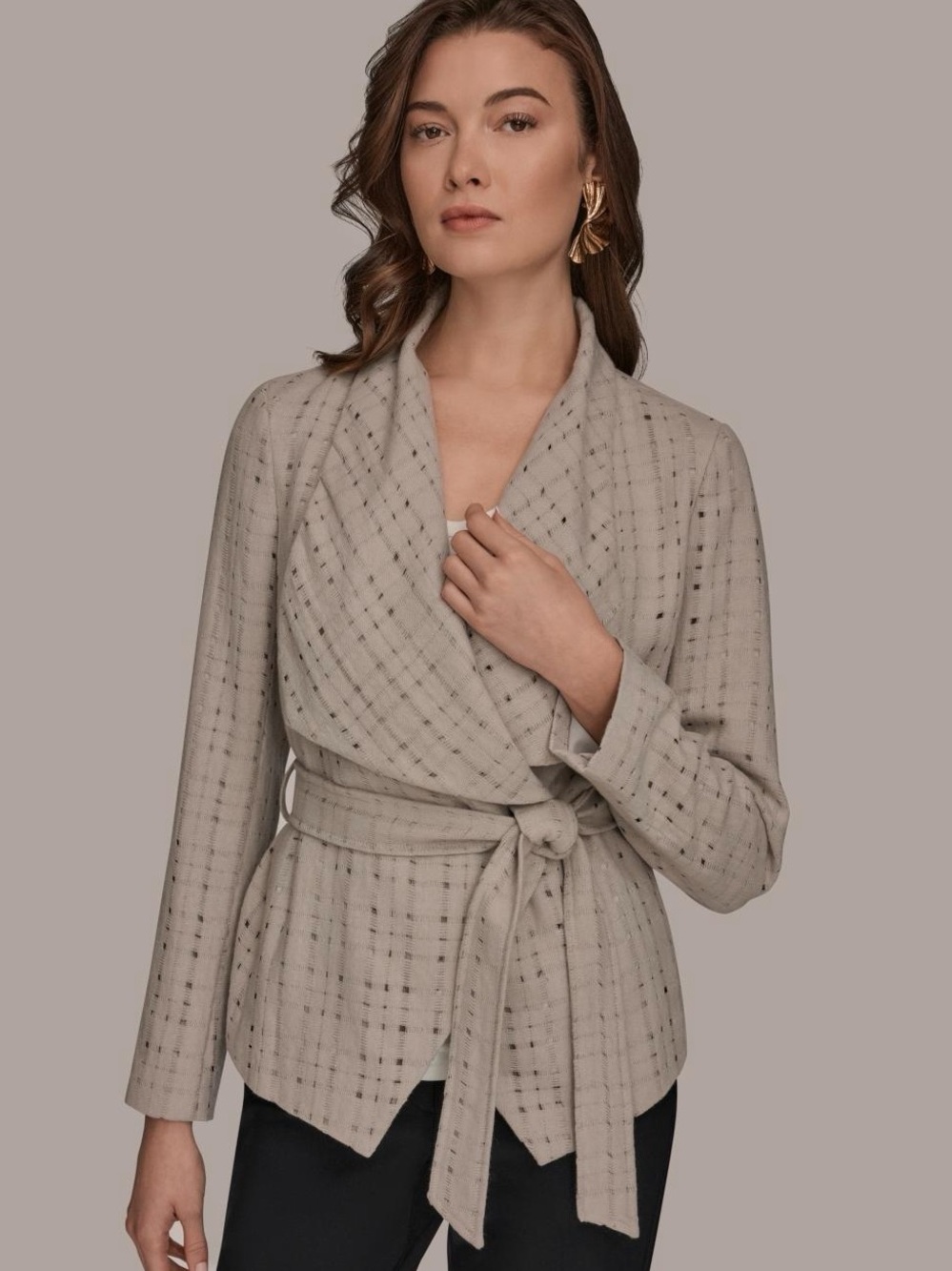 Donna Karan Shawl Collar Wrap Jacket with Belt Size Large